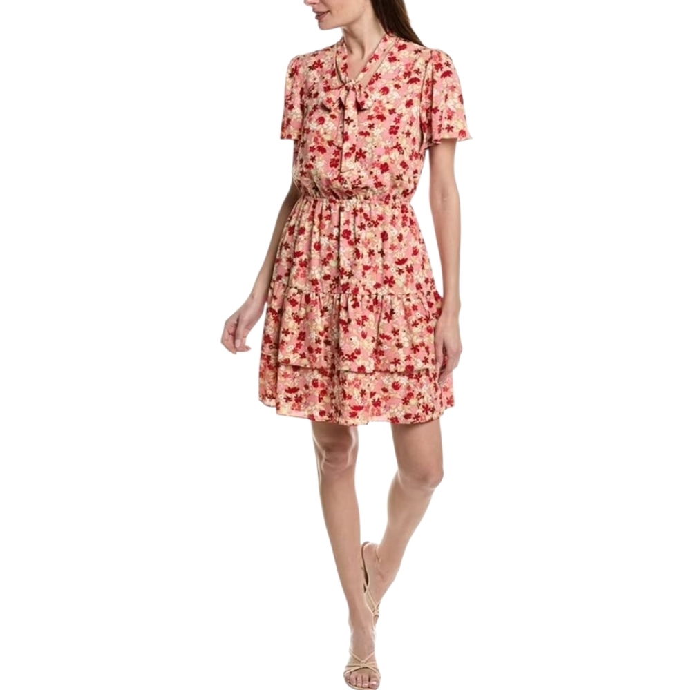 Nanette Lepore Pink Floral Print Flutter Sleeve Button Bust Mini Dress Size 4